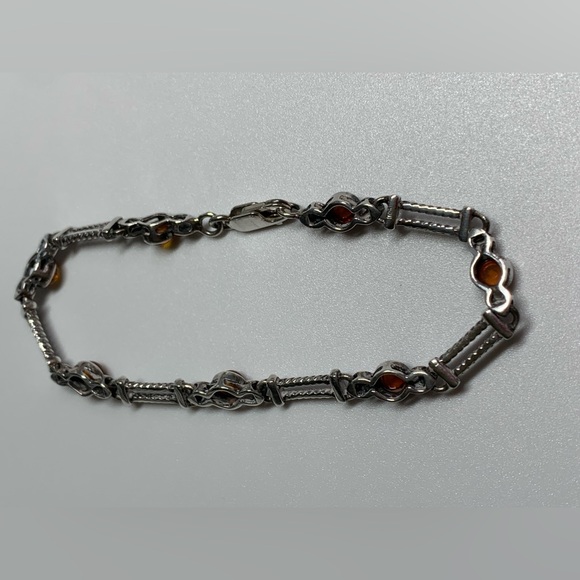 Silpada Vintage RARE Sterling Link & Amber Tennis Bracelet - Picture 6 of 14